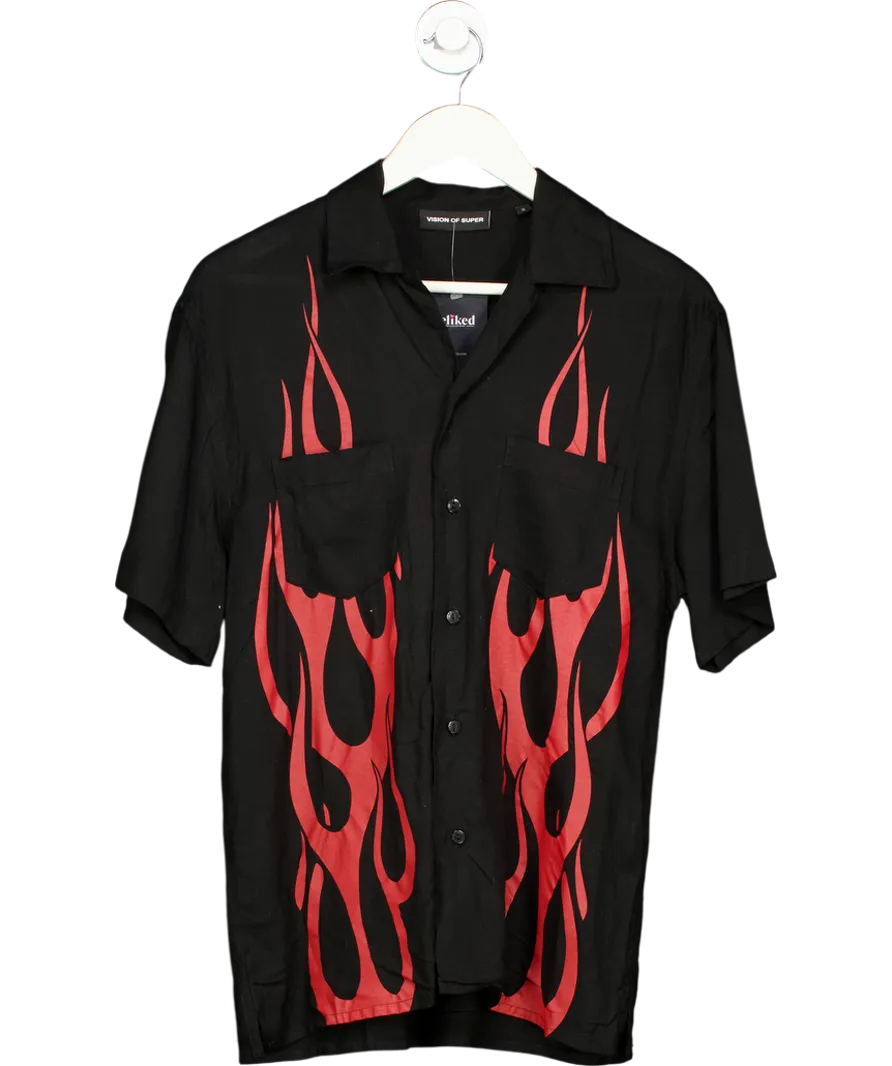 Vision Of Super Black Shirt With Red Tribal Flames Print UK S