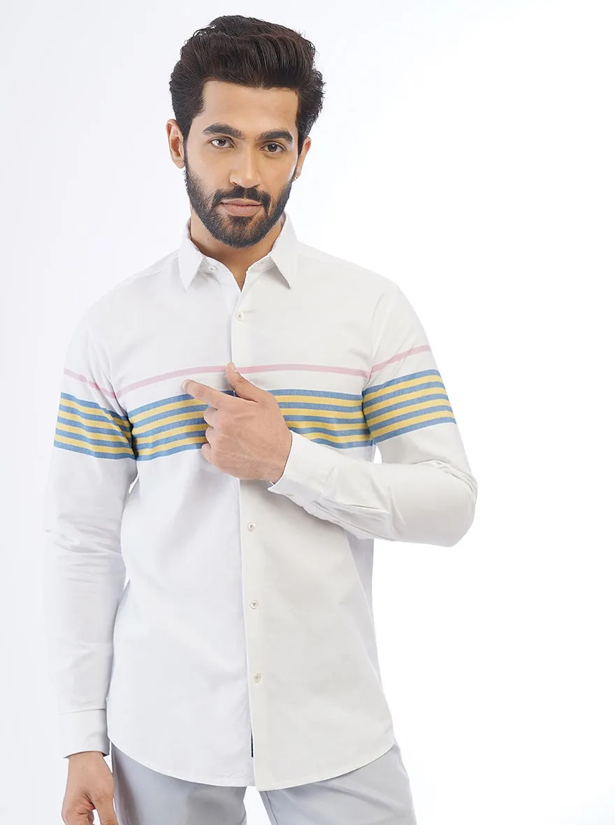 White Striped Slim Fit Casual Shirt | JadeBlue