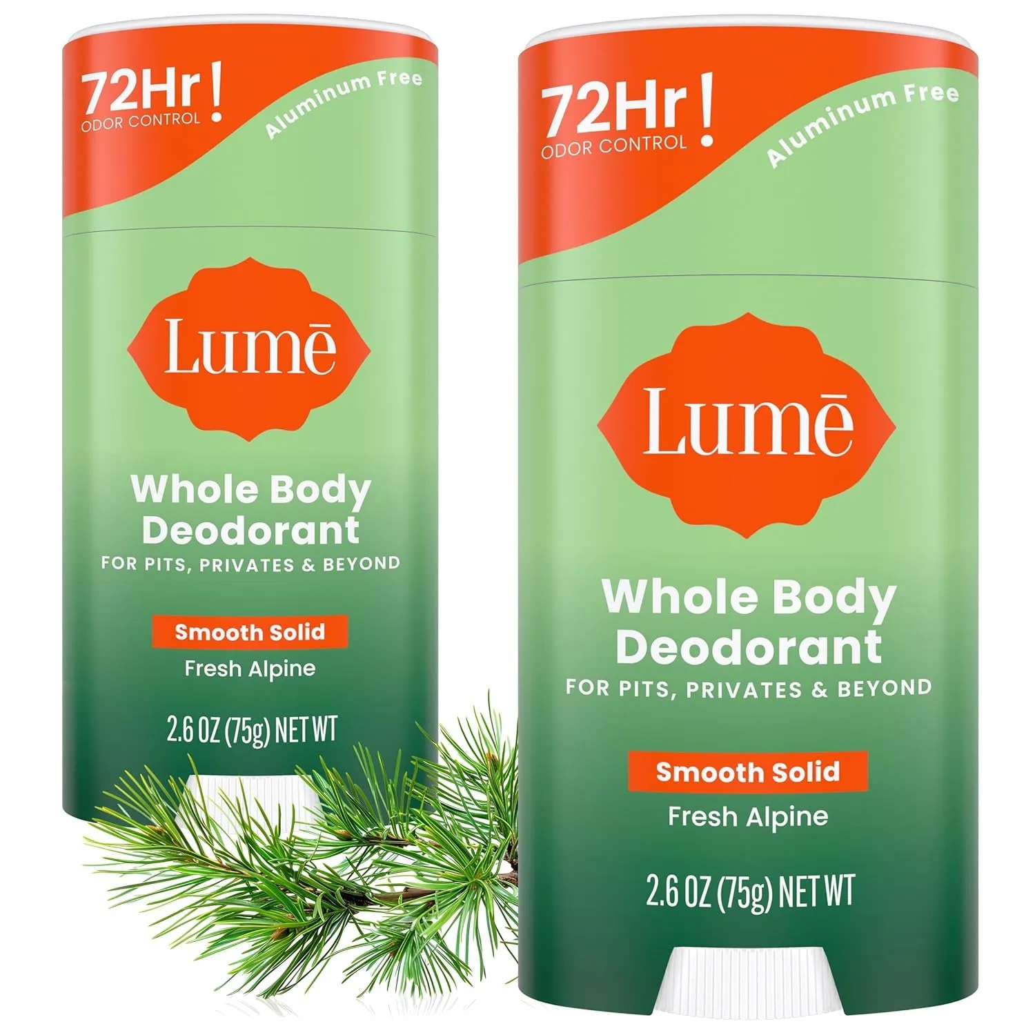 Whole Body Deodorant - Smooth Solid Stick - 72 Hour Odor Control - Aluminum Free, Baking Soda Free and Skin Safe - 2.6 Ounce (Pack of 2) (Soft Powder)