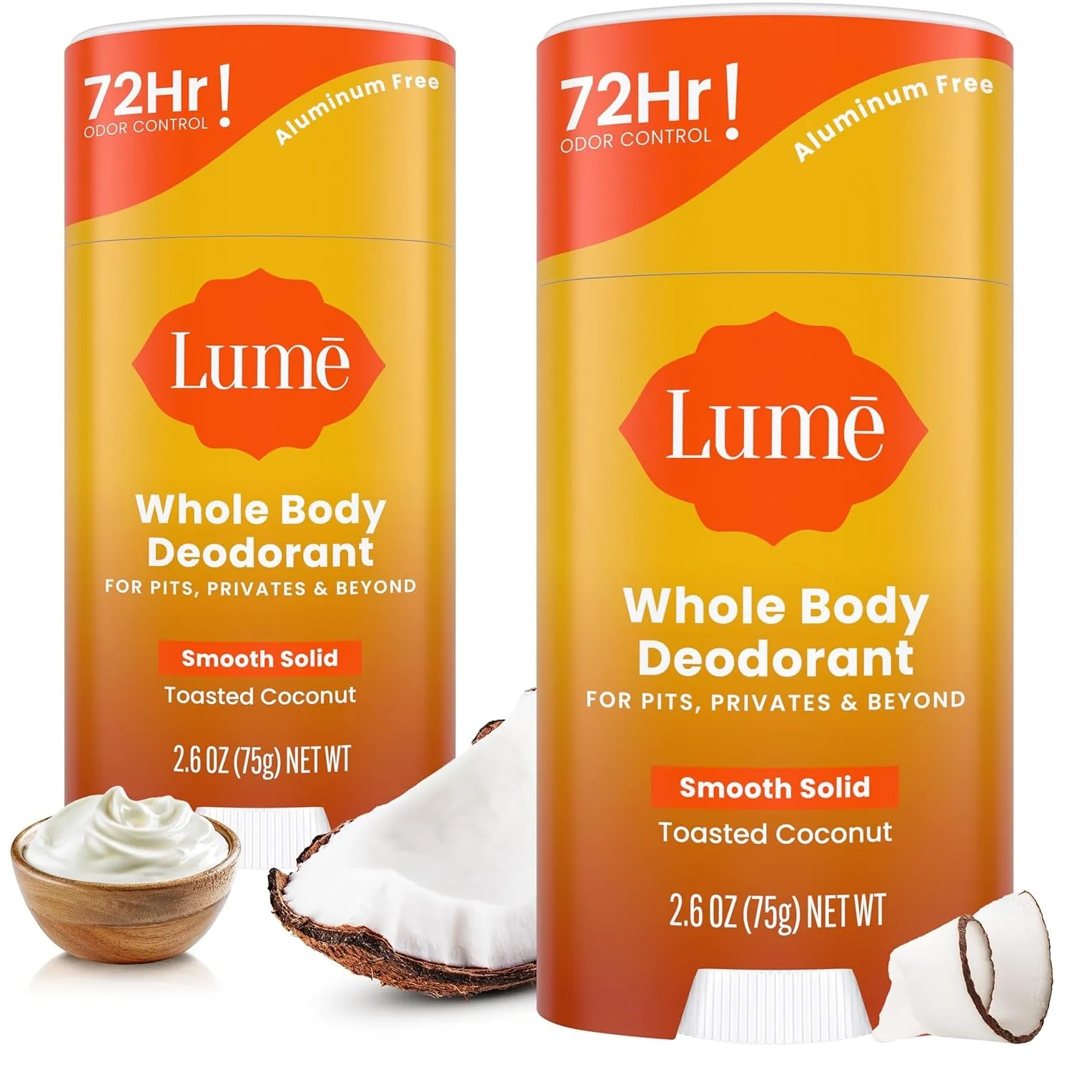 Whole Body Deodorant - Smooth Solid Stick - 72 Hour Odor Control - Aluminum Free, Baking Soda Free and Skin Safe - 2.6 Ounce (Pack of 2) (Soft Powder)