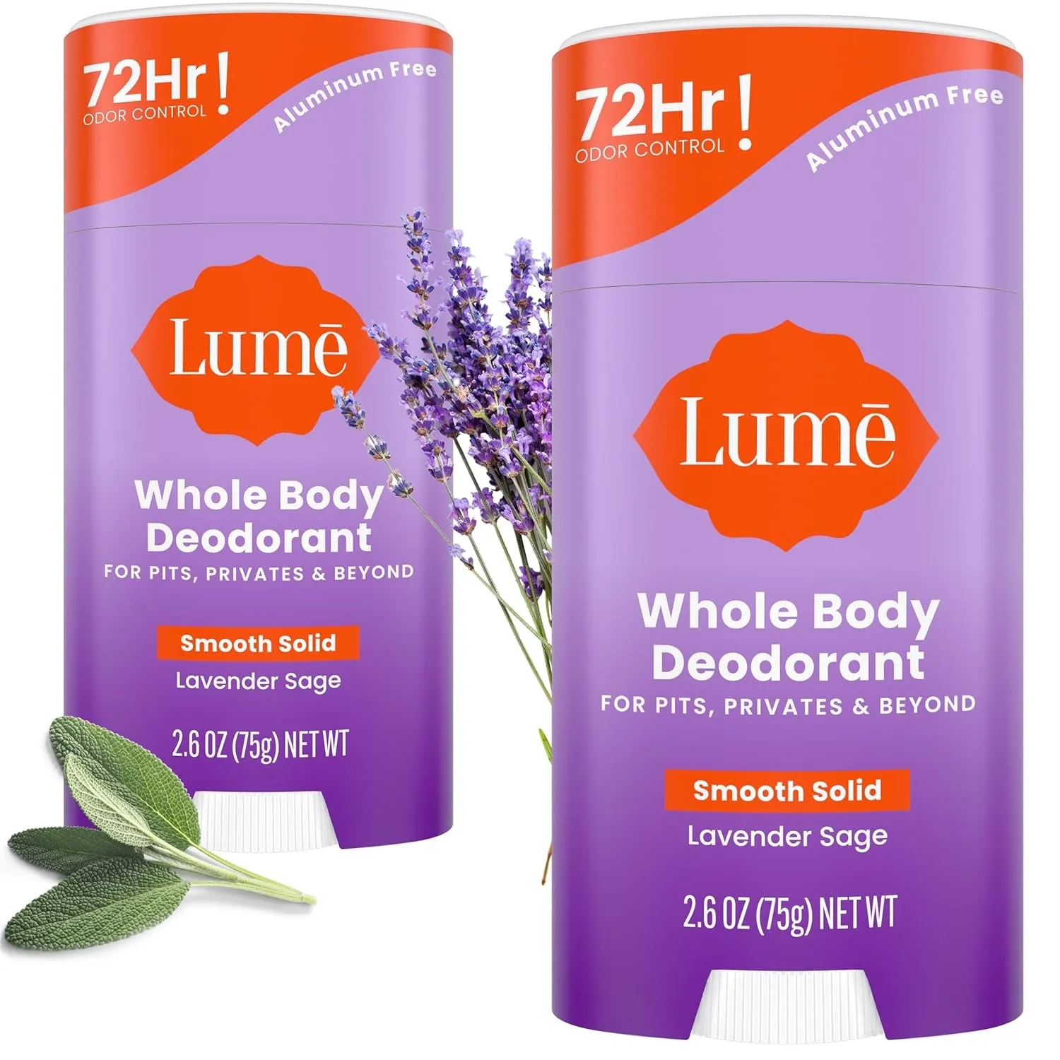 Whole Body Deodorant - Smooth Solid Stick - 72 Hour Odor Control - Aluminum Free, Baking Soda Free and Skin Safe - 2.6 Ounce (Pack of 2) (Soft Powder)