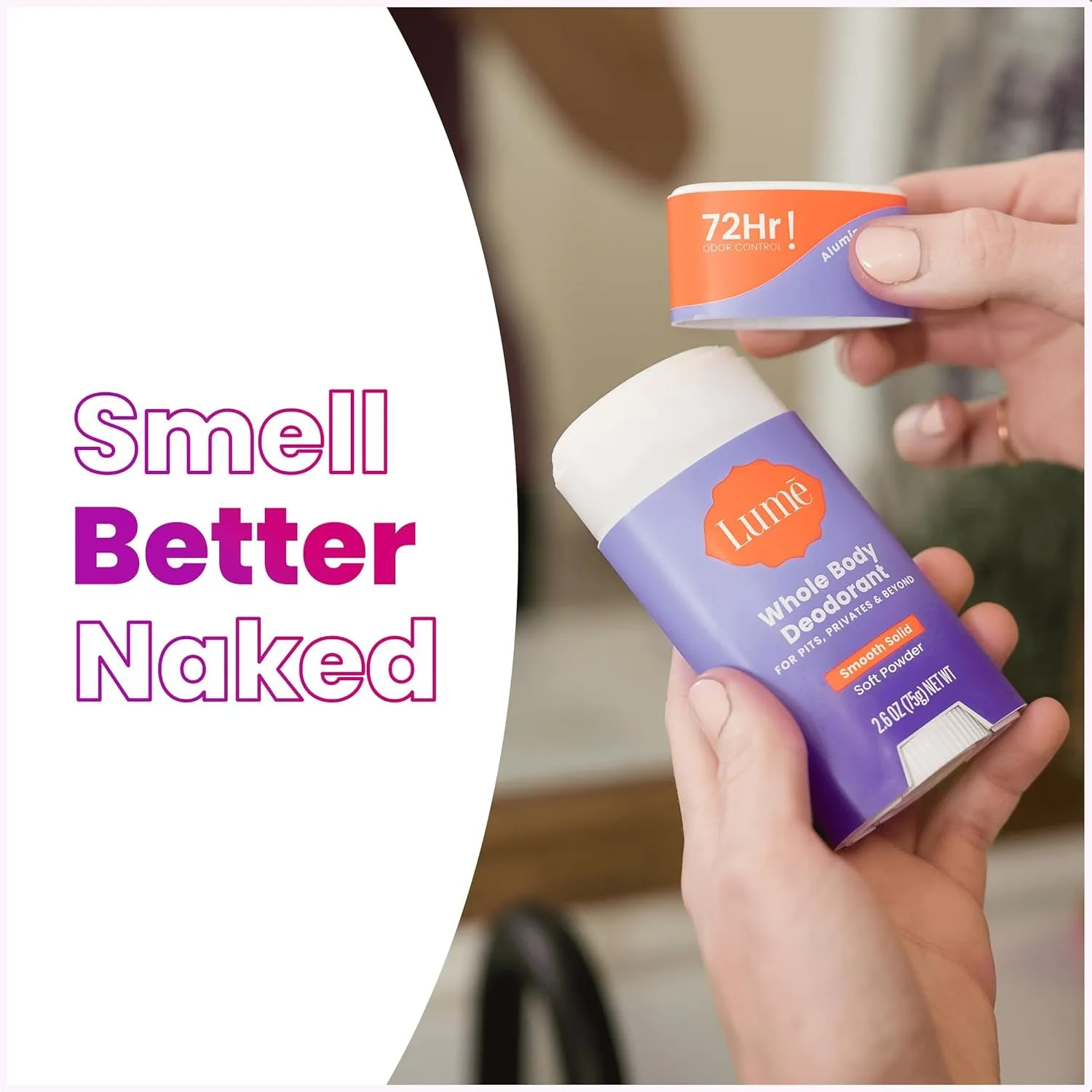 Whole Body Deodorant - Smooth Solid Stick - 72 Hour Odor Control - Aluminum Free, Baking Soda Free and Skin Safe - 2.6 Ounce (Pack of 2) (Soft Powder)