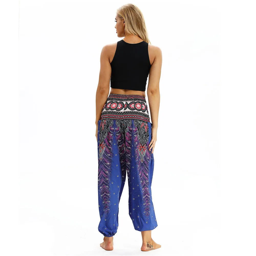 Women's straight Loose Harem Pant - Peacock Feather bloomers
