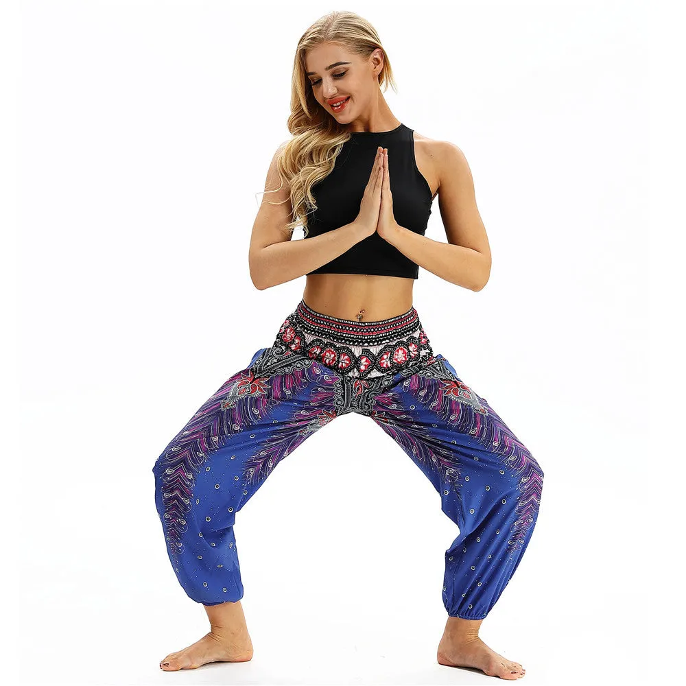 Women's straight Loose Harem Pant - Peacock Feather bloomers