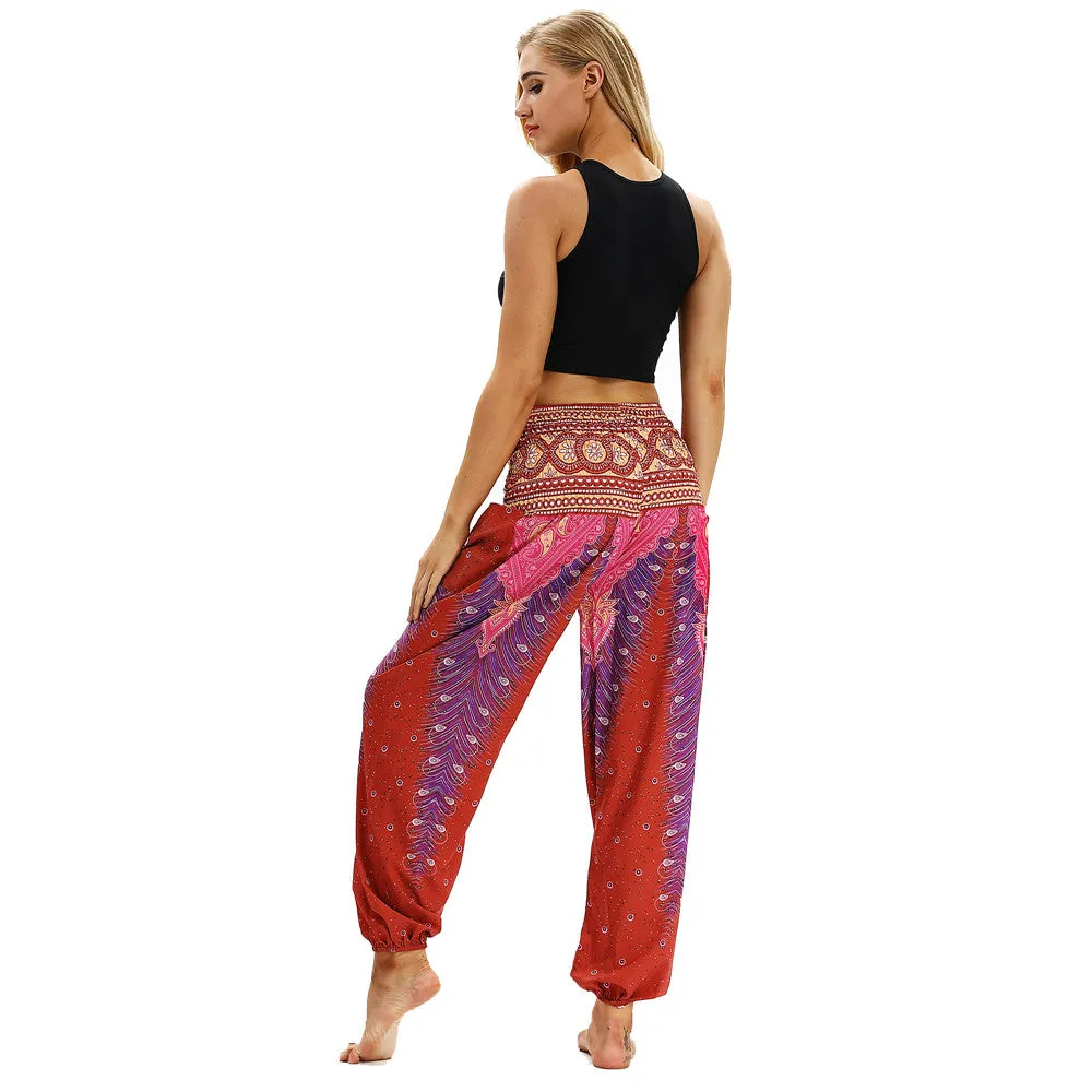 Women's straight Loose Harem Pant - Peacock Feather bloomers