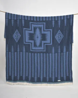 Yaban Cotton Throw - Navy & Royal with Dark Teal