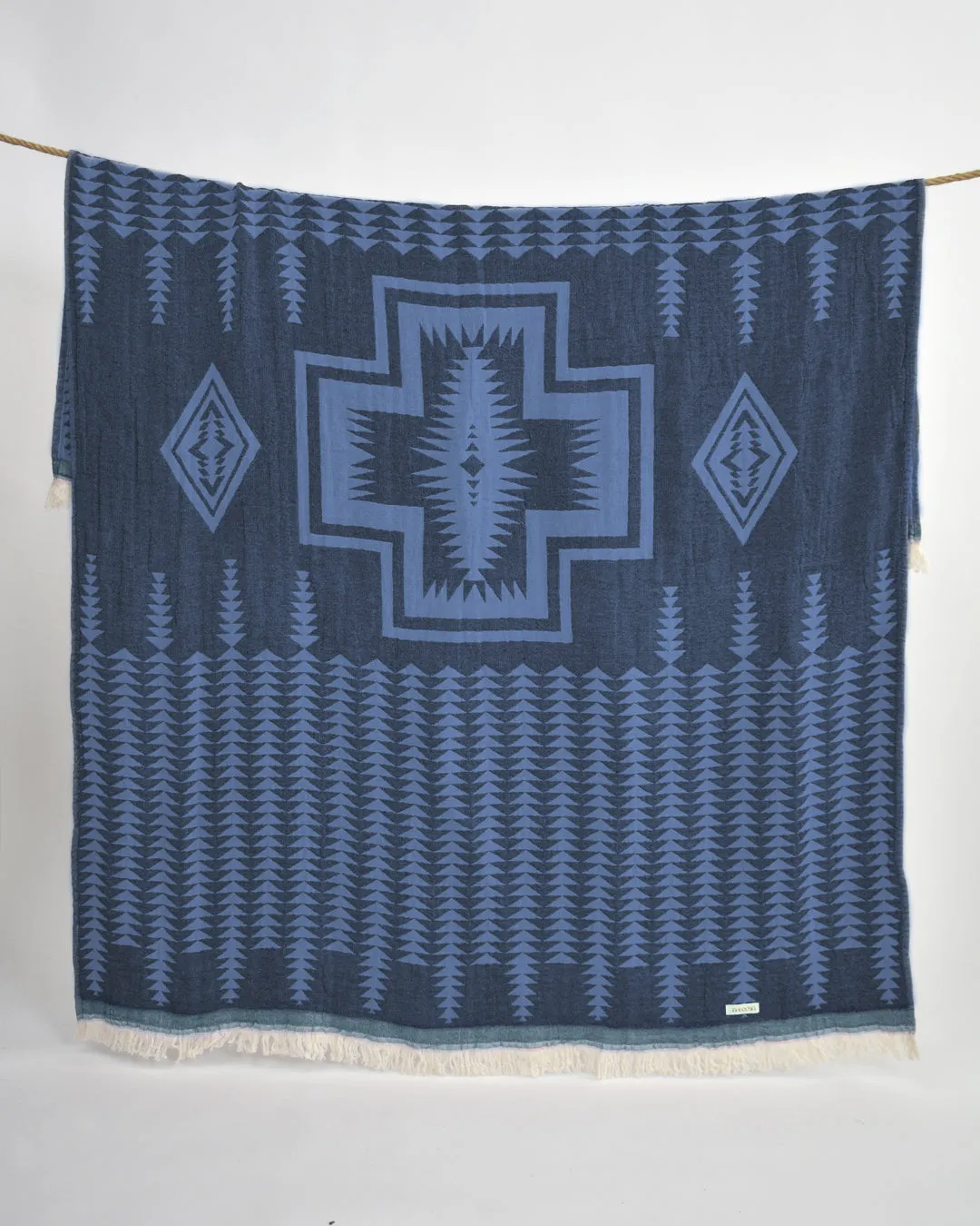 Yaban Cotton Throw - Navy & Royal with Dark Teal
