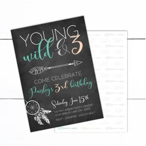Young Wild and Three Birthday Invitation - Young Wild and 3 Invitation - Boho Arrow Invitation - Boy Girl Tribal Birthday Invitation - Automatic Download - DIY