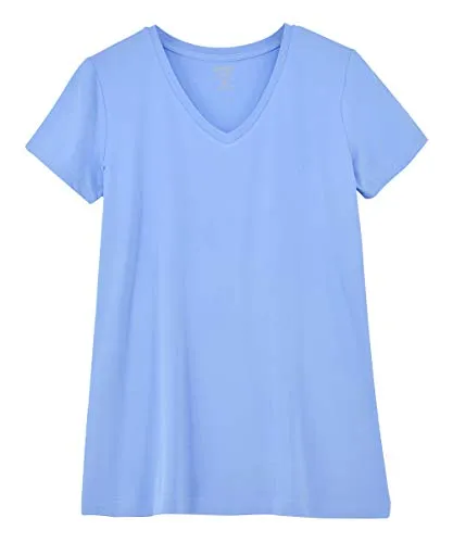Zengjo Womens Solid Basic Tee V Neck Active Plain T Shirts Short Sleeve(M(Bust 37-38.5"),Sky Blue)